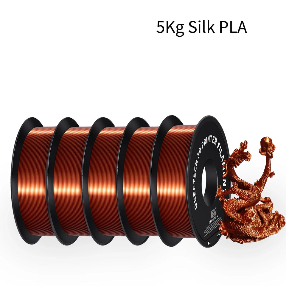 GEEETECH 5 rolls 3D Silk PLA Filament 1Kg/roll 1.75mm Spool Wire For 3D Printer Material,Safety, Vacuum packaging, special color