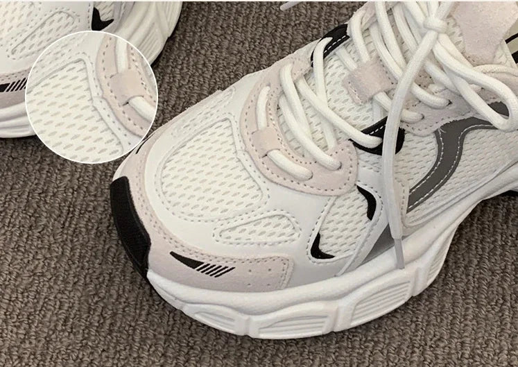 Women's New Chunky Sneakers Women Autumn Breathable Mesh Casual Shoes Sneakers Tennis Female Platform Lace Up Vulcanized Shoes