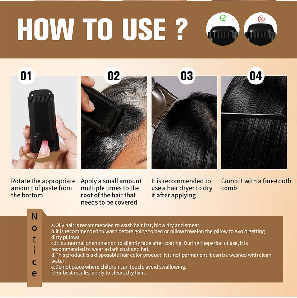 2in1 Hair Dye Stick with Comb Black Brown Coffee Long Lasting Temporary Hair Coloring Covered White Hairs Hairline Pen Washable