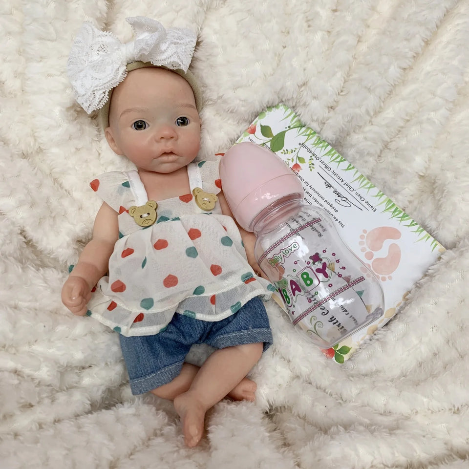 AnjoDoll 10Inch Silicone Girls Whole Body Soft Solid Silicone Reborn Doll Handmade Painted Washable Play Dolls Toys For Gifts