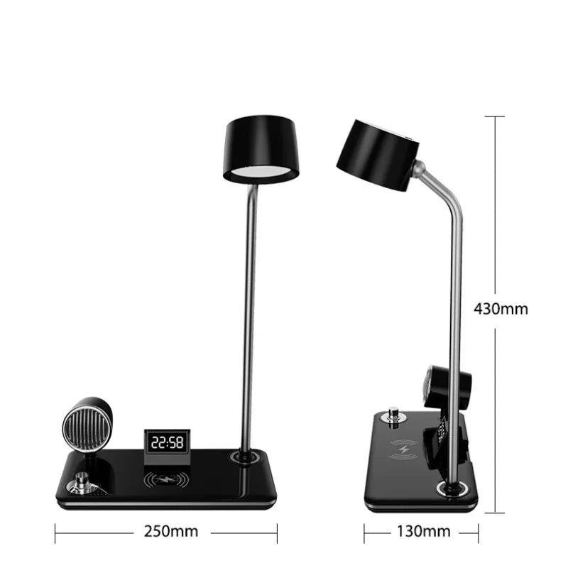 Multifunction LED Desk Lamp Wireless Charger Pad Stand Clock Bluetooth Speaker Night Light USB Port Night Lighting