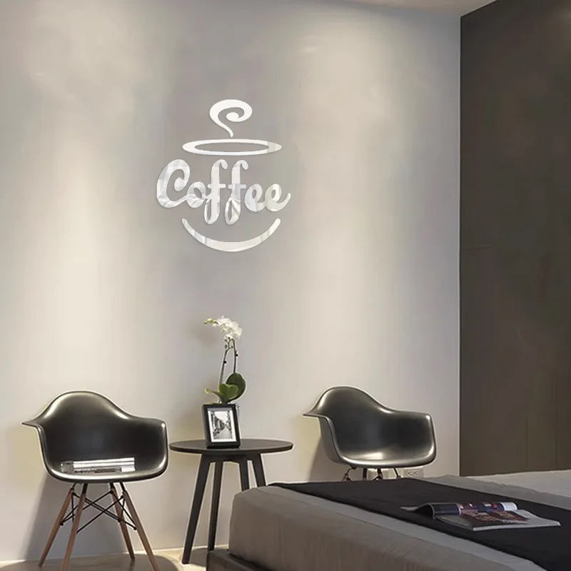 New Creative Acrylic Mirror Coffee Cup Wall Paste Living Room Bedroom Background Wall Decoration Self-adhesive Mirror