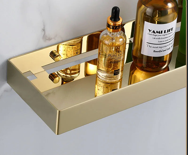 30-50cm Gold Bathroom Shelf Wall Mounted 304Stainless Steel Shower Holder Soap Shampoo Storage Organizer Rack kitchen Shelves