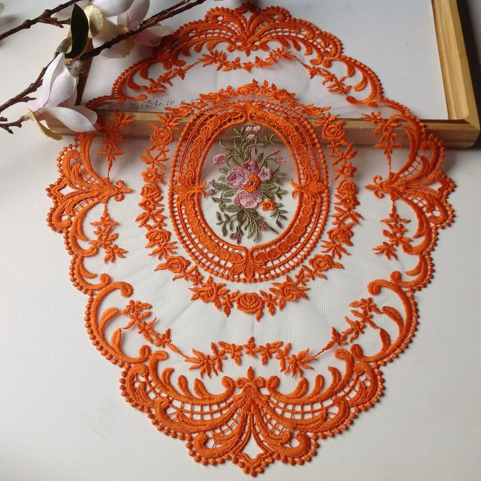 New Oval Lace Embroidery Table Place Mat Ins Christmas Pads Cloth Placemat Cup Coffee Tea Coaster Doily Kitchen Table Decoration