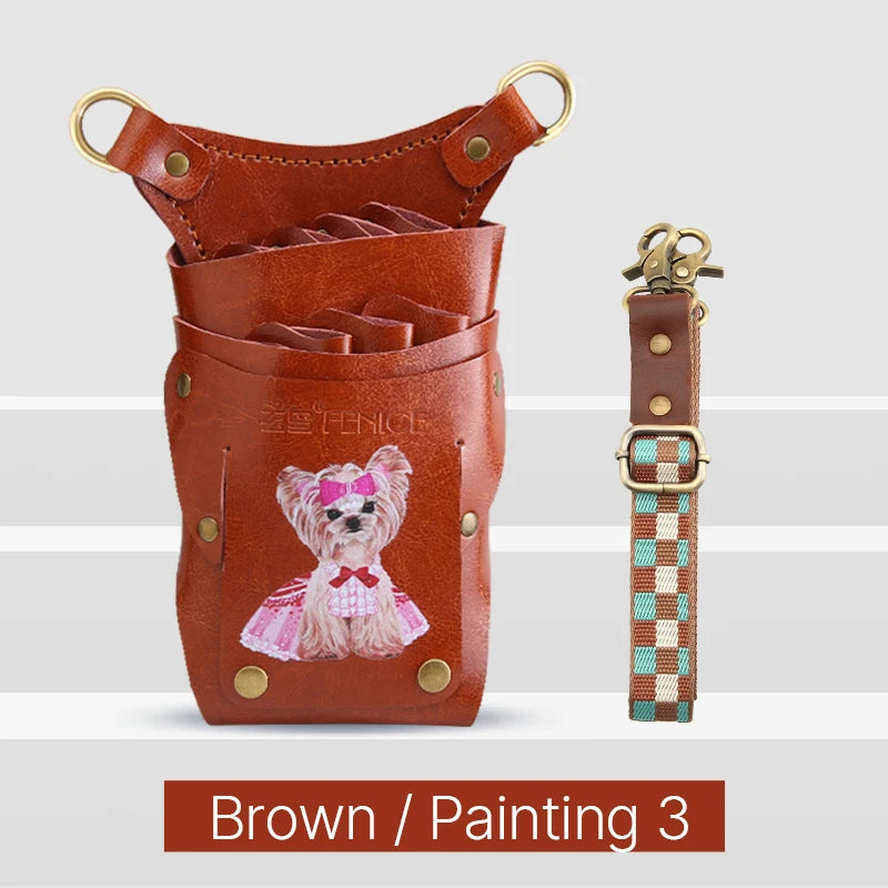 Fenice scissors storage bag,hold 8 scissors, 8 paintings, 6 colors cowhide,waist bag, pet beautician, barber's special waist bag