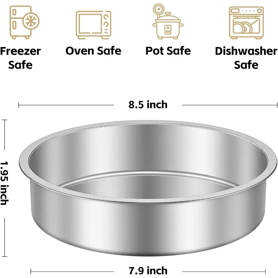 8 Inch Cake Pan Set of 4 Stainless Steel Round Layer Cake Baking Pans Molds Tins Stackable Even Heating Dishwasher Safe Non-Tox