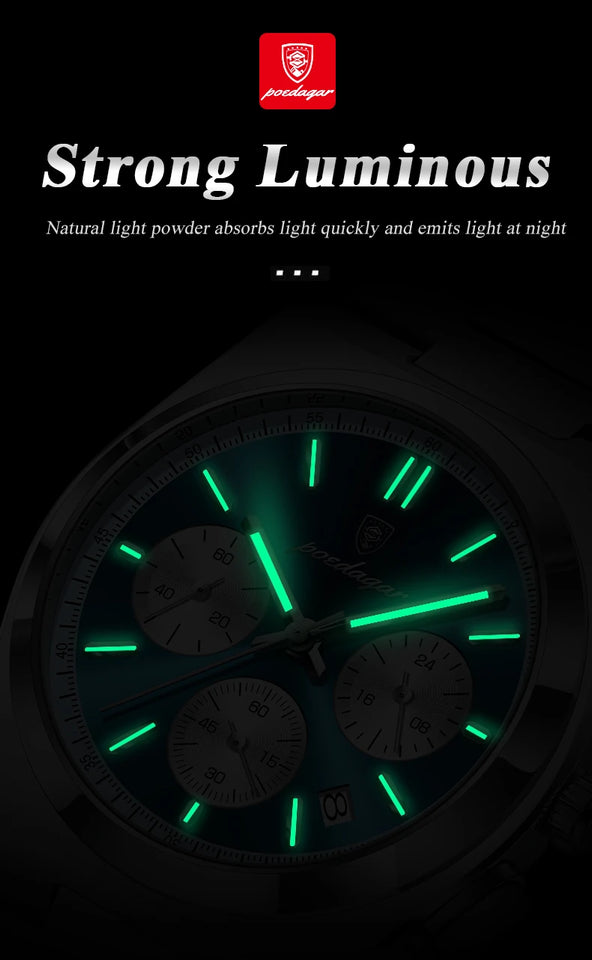 POEDAGAR Luxury Man Quartz Watch Waterproof Luminous Date Chronograph Watches For Men Stainless Steel Fashion Men's Watch Reloj