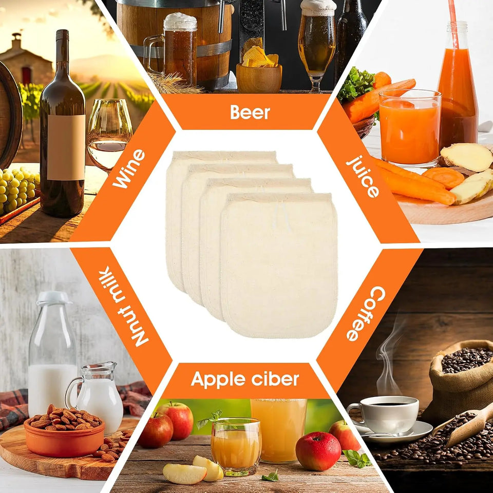 Cotton Strainer Bag Soy Milk Wine Filter Bags Nut Yogurt Clothbags Tea Coffee Juice Filter Net Reusable Kitchen Strainers Mesh
