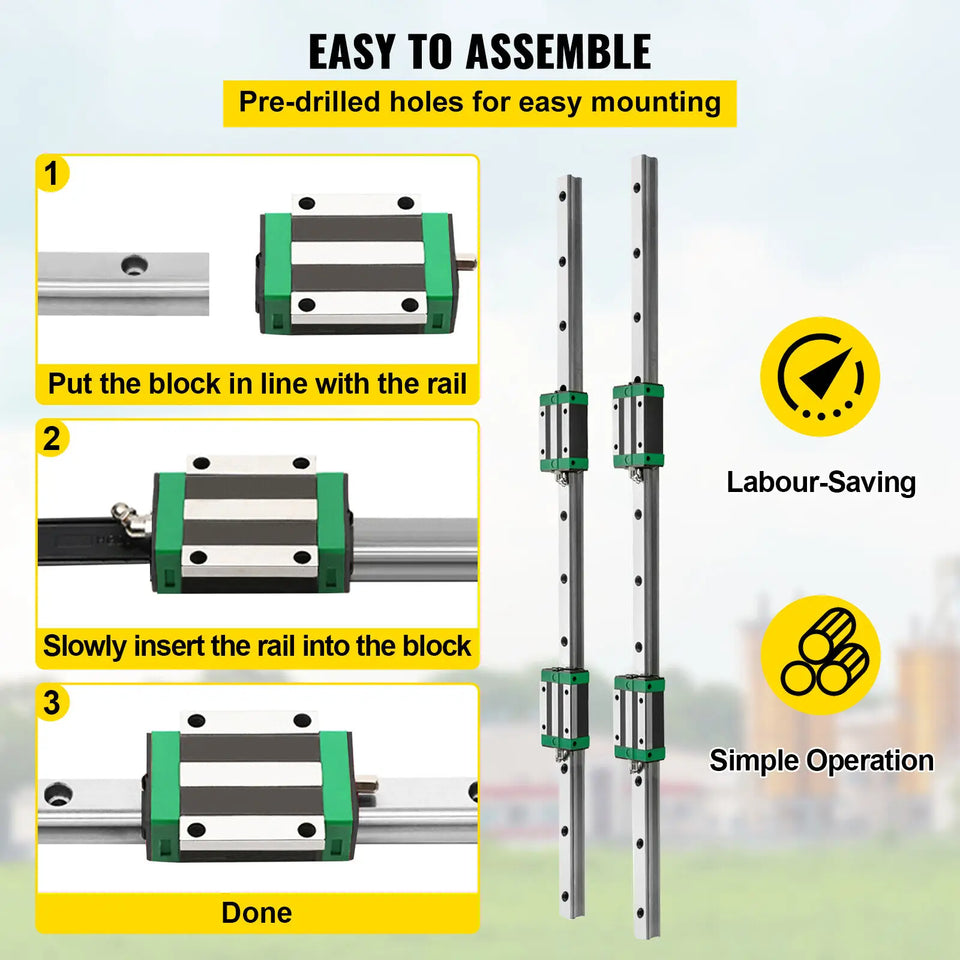 VEVOR HGR20 2PCS Linear Guide Rails 600-2000MM 4PCS Slide Blocks RM1605 Ballscrew W/ Ball Nut BF12/BK12 Nut for CNC DIY Routers