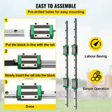 VEVOR HGR20 2PCS Linear Guide Rails 600-2000MM 4PCS Slide Blocks RM1605 Ballscrew W/ Ball Nut BF12/BK12 Nut for CNC DIY Routers