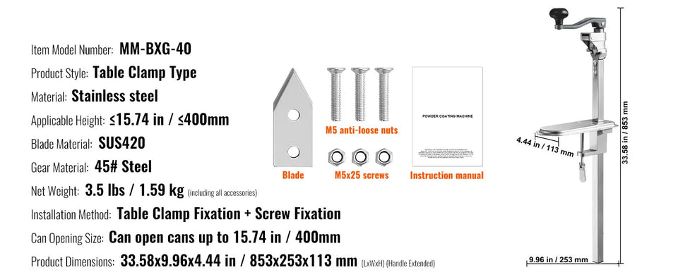 SucceBuy Manual Can Opener Commercial Table Clamp Opener for Large Cans Can Opener with Base Adjustable Height Industrial Opener