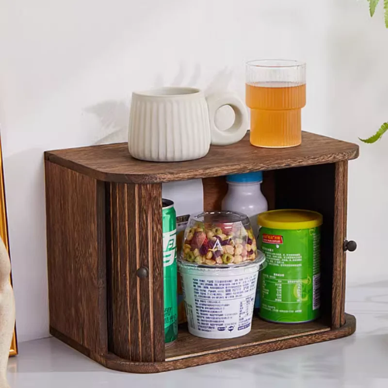 Solid Wood Storage Box Dustproof Display Rack Rolling Shutter Door Tea Cup Storage Rack Cabinet Organizer Desktop Shelf