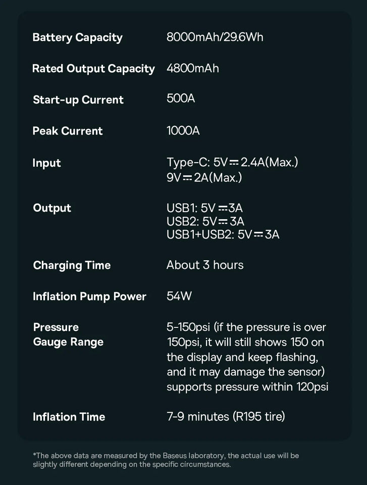 Baseus 2 In 1 Car Air Pump 8000mAh Power Bank Portable Air Compressor with LCD Digital Display Car Tire Inflator Pump