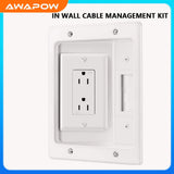 Awapow Recessed Outlet Box in Wall Cable Management Kit 15A 125V Hide TV Power Cables & Low Voltage Wires Behind the Wall White