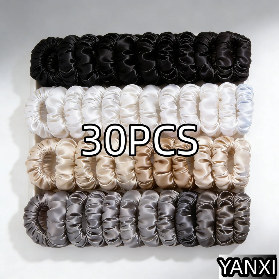 1/30/60/100pcs bulk satin scrunchies 100colors  women small 6.5cm headwear hair ties accessories casual cute black coffee