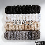 1/30/60/100pcs bulk satin scrunchies 100colors  women small 6.5cm headwear hair ties accessories casual cute black coffee
