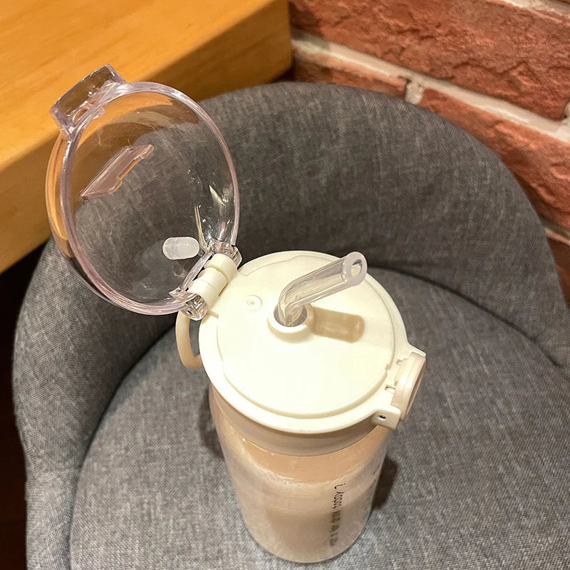 Cartoon Water Bottle With Straw Cute Plastic Drinking Bottle Portable Leak-proof Drinkware For Drinking Milk Coffee Tea