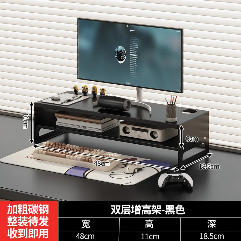Carbon Steel Monitor Stand with Drawer Desktop Riser Shelf for Computer Office Desk Organizer Ergonomic Workspace Solution