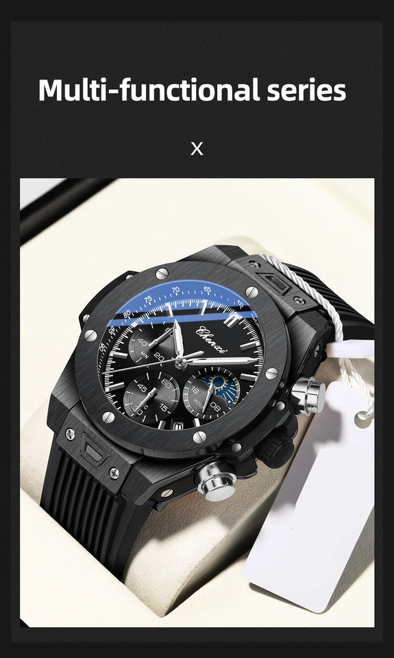 Men Watches High Quality Waterproof Sports Chronograph Quartz Wristwatches Silicone Strap Calendar Luminous Watch For Men