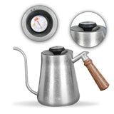 CF WISDOM Vintage Classic Silver Stainless Steel 600ML Coffee Hand Brewing Pot Temperature Display Water Bottle Coffee Utensils