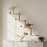 5 Step Wooden Cat Climbing Frame Wall Mounted DIY Cat Ladder Climbing Shelf Wall Steps Shelve for Sleeping Playing Cat Furniture