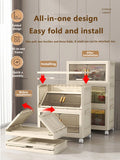 Collapsible Sturdy Storage Cabinet with Drawers and Wheels - Roomy Multi-purpose PP Organizer - Durable Storage Shelf