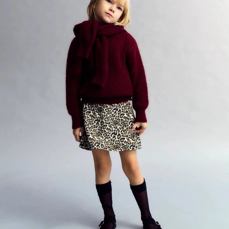 Children Sets New 25 Autumn and Winter Cute Leopard Print Long Sleeved Polo Shirt Dress for Girls Boys Cotton Sweatshirt Skirts