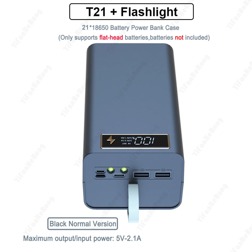 DIY Shell Case 18650 Battery Storage Box Holder USB 21*18650 Power Bank Battery Box Support Quick & Wireless Charger