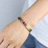 New Arrivals Geometric Bohemian Rainbow Cubic Zirconia Stretchy Stretch Tennis Bracelet Fashion Gold Plated Jewelry For Women