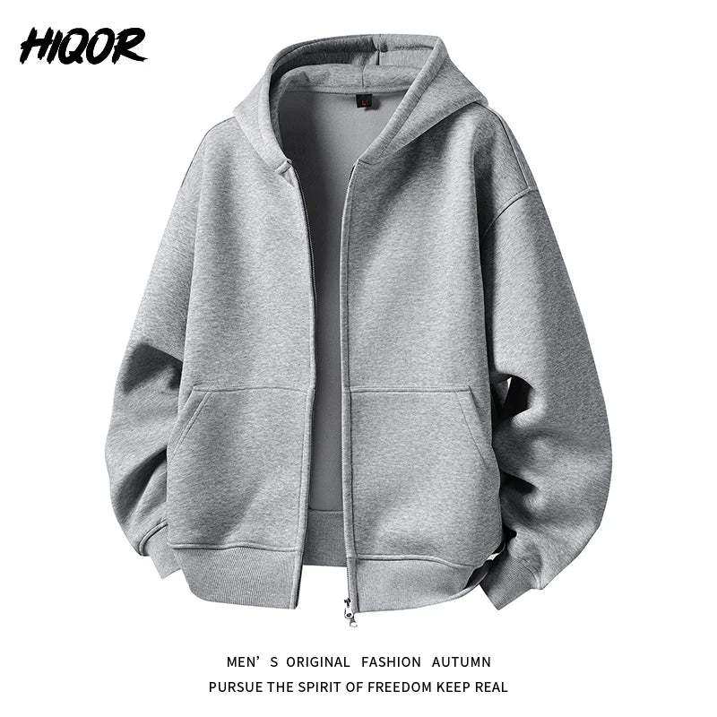 American Retro Hoodie Sweatshirt Autumn Winter Men's Loose Casual Open Cardigan Jacket Comfortable Long Sleeve Zipper Pure Wear