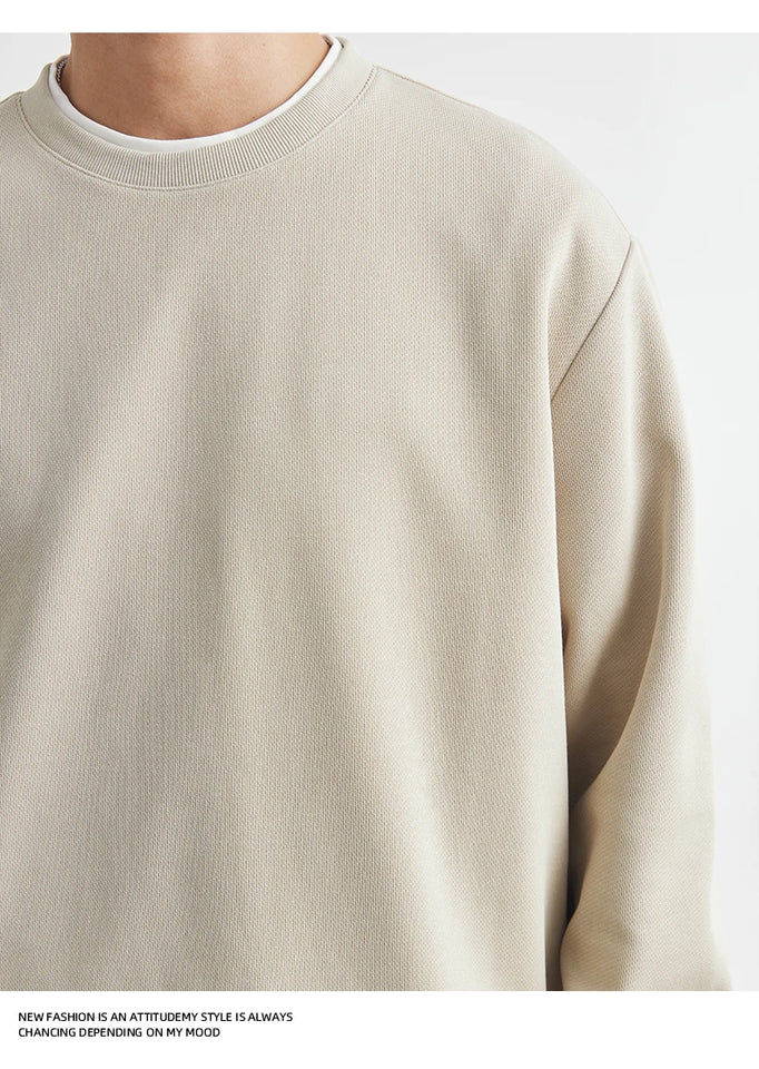 Men's Long Sleeve Casual Hoodie Loose Fit Round Neck White Top For Spring Autumn Versatile Sweatshirt Trendy Brand Men's Wear