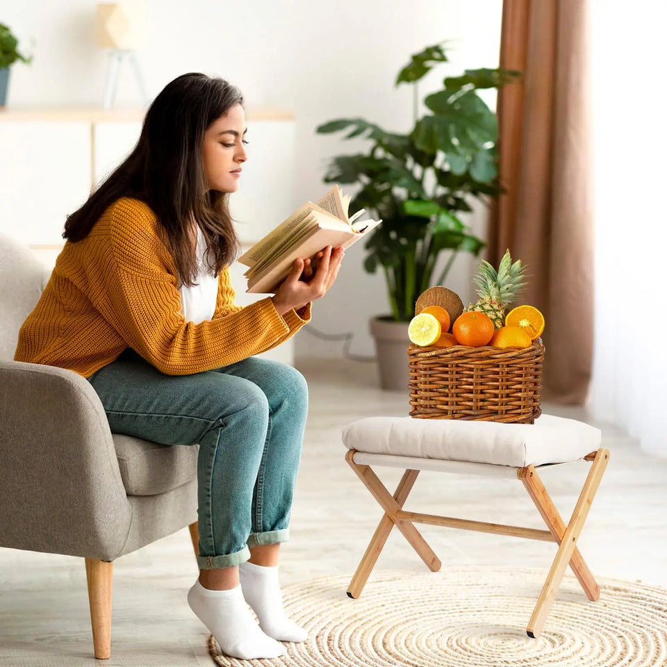 Household Small Stool Foldable Sofa Stool for Living Room Foot Stool Beech Wooden Leisure Low Stool Portable Desk Footrest