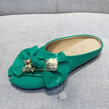 Women Slippers Gold Chain Bear Half Slippers Female Flats Sandals Brand Mullers Plus Size Summer Women Shoes Fashion Bow Slipper