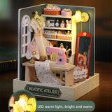 Coffee Shop Wooden Mini Doll House DIY Small House Kit  3D Puzzle Assembly Toy Miniature Dollhouse With Furniture Lighting Gifts