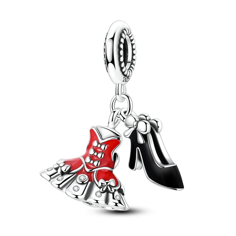 Red Series 925 Sterling Silver Koi Firecracker Dragon Heart Mushroom Coffee Machine Charm Fit DIY Bracelet Necklace Niche Gifts