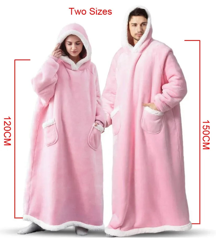 2025 Super Long Flannel Blanket with Sleeves Winter Hoodies Sweatshirt Women Men Pullover Fleece Giant TV Blanket Oversized New
