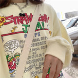Harajuku Retro Top Strawberry Print Sweatshirt  Women Loose Streetwear Sweatshirts American  Oversized Pullovers