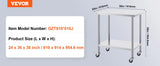 VEVOR Stainless Steel Work Prep Table with 4 Wheels 3 Adjustable Height Levels Heavy Duty Food Prep Worktable for Hotel Home