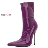 Knee-High Modern Boots Pointy Toe Women Shoes 13cm Ultra Thin Steel High Heels Metal Heel Calf Boots for Women Fun Shoes Size 46