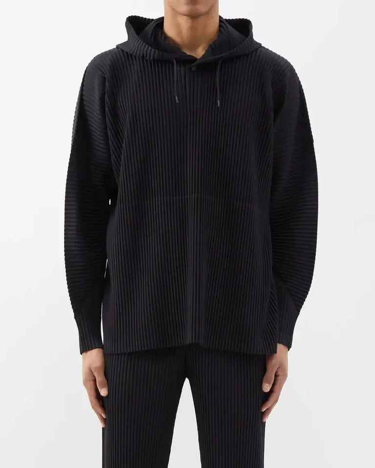 Miyake Pleated Men's Sweatshirt Hoodie Classic Pleated 2025 Summer New Tops Loose Casual Simple Drawstring Pullover Hoodie Male