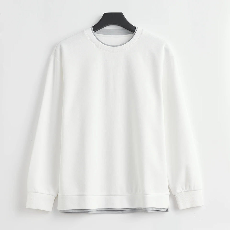 Men's Long Sleeve Casual Hoodie Loose Fit Round Neck White Top For Spring Autumn Versatile Sweatshirt Trendy Brand Men's Wear