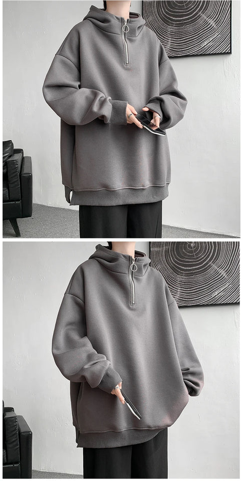 Turtleneck Hoodie Zipper Pullovers Streetwear Hip Hop Hooded Sweatshirt Men Clothing Korean Couples Harajuku Coat