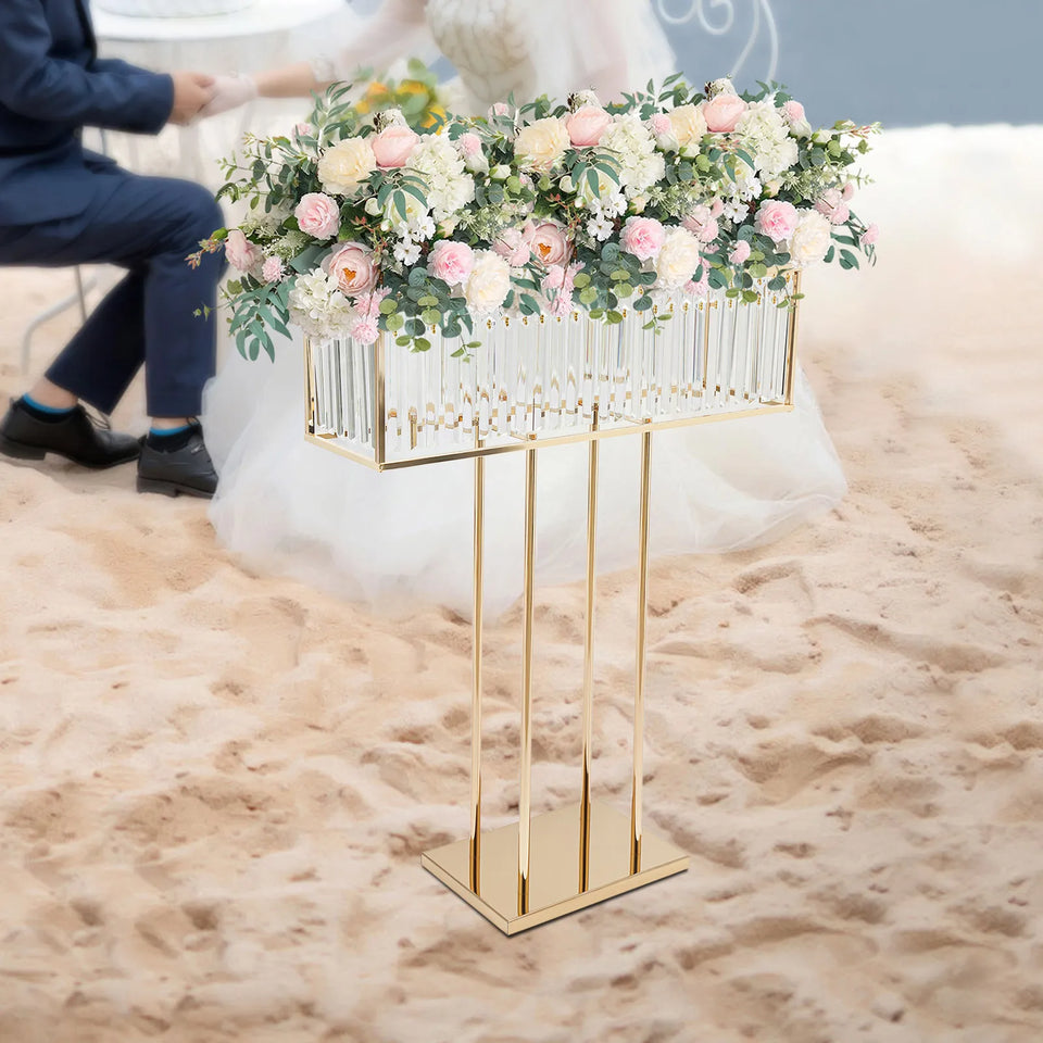 Bymaocar 70*90cm Wedding Flower Stand, Wedding Crystal Flower Stand, Crystal Flower Stand Gold