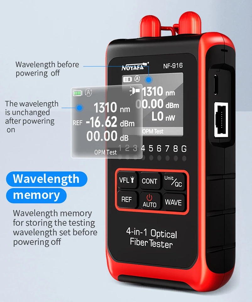 NOYAFA NF-916 4 In 1 Optical Fiber Tester Optical Power Meter VFL REF FC SC ST Visual Fault Locator LCD Display Network Tools