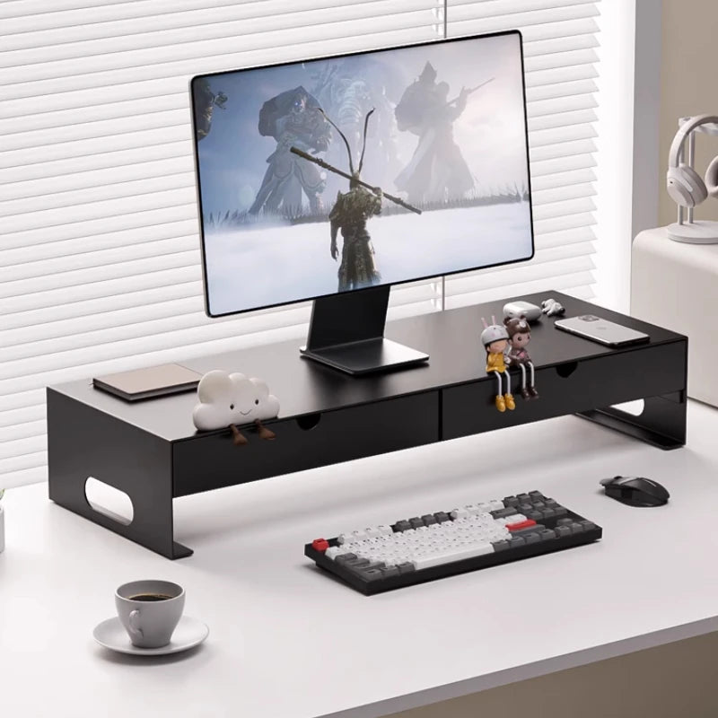 Carbon Steel Monitor Stand with Drawer Desktop Riser Shelf for Computer Office Desk Organizer Ergonomic Workspace Solution