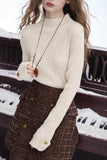 ELFSACK 2025 Winter New Arrivals Elegant Minimalist Classic Slim Fit Half High Neck Solid Gold Button Cuff Knit Sweater For Wome