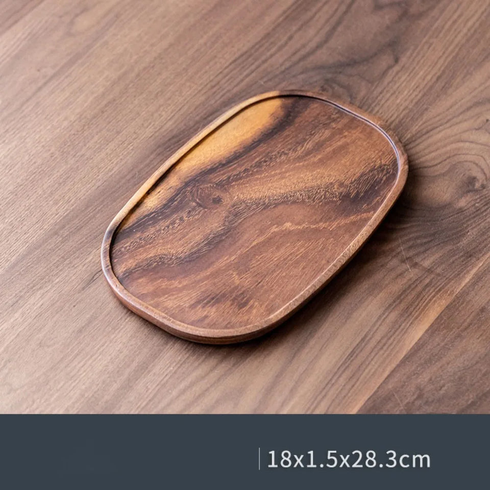 Retro Walnut Tea Tray Wooden Round Serving Platter Tray Leaf Storage Wooden Tea Tray Plate Tea
