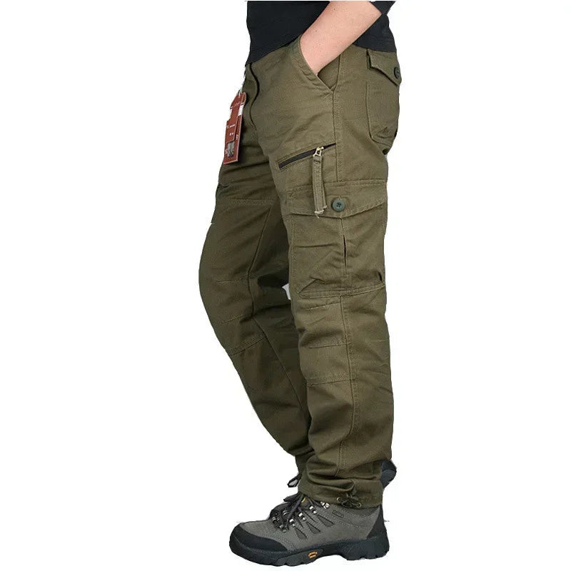 Camping Hiking Pants Men Cargo   Cotton Overalls Straight  Trousers Multi-Pocket Baggy  Slacks Pants