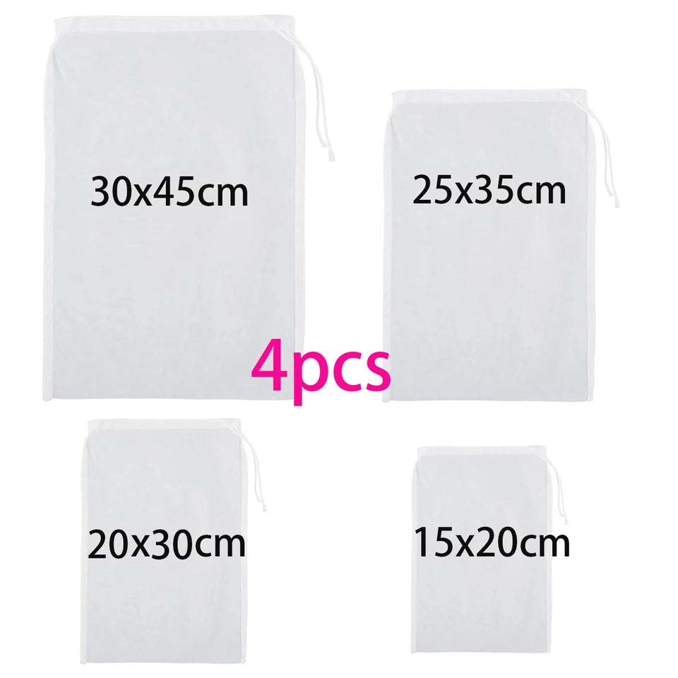 4 Pcs Nylon Nut Milk  Bag 100 Mesh Cheese Cloth Reusable Food Strainer Cold Brew Filter for Straining Juice Coffee Yogurt Tea