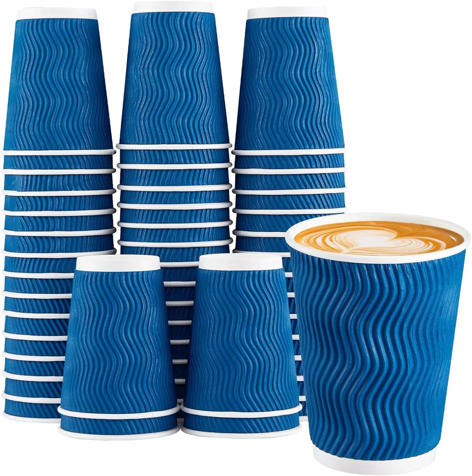 12OZ Coffee Cups Disposable Paper Coffee Cups Insulated Corrugated Kraft Ripple Wall Cup for Hot Beverage or Tea Drink Hot Water
